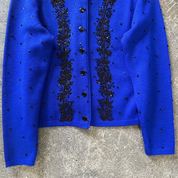 Vintage Classiques Cardigan Sweater Womens XS Blue Wool Beaded Cottage 80s - Picture 3 of 8